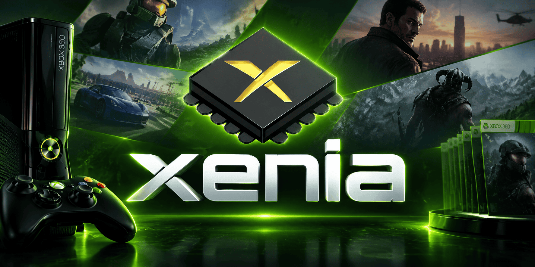 Xbox开发中文社区游戏宣传图，展示多款热门游戏和硬件设备.